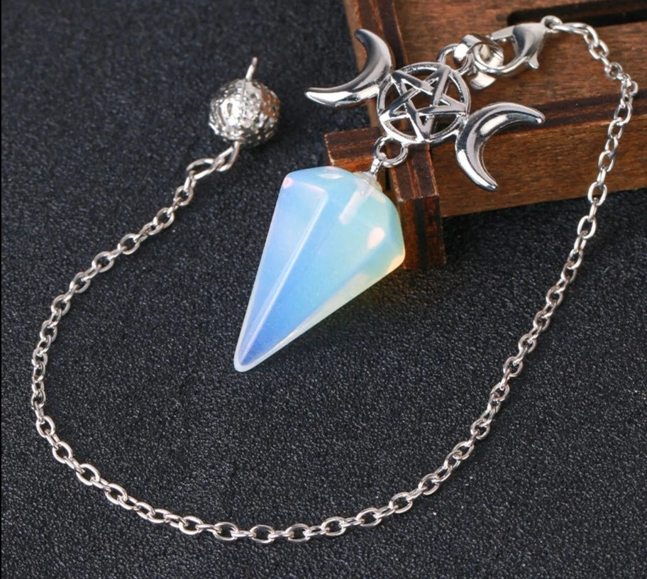 Triple Moon Pentacle Natural Healing Crystal Pendulums