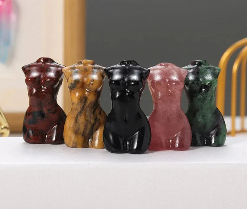 Natural Crystal Female Figurines with Healing Stones