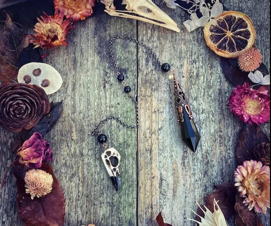 Obsidian Raven Skull Pendulum for Healing and Protection