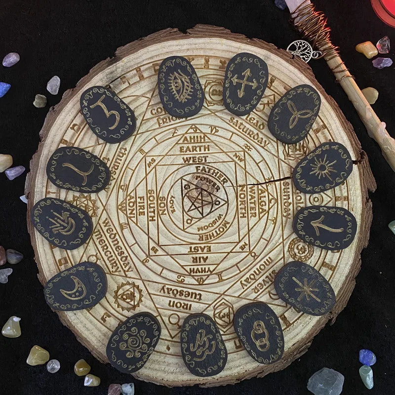 Premium Mystical Wooden Witches Runes Set For Rituals
