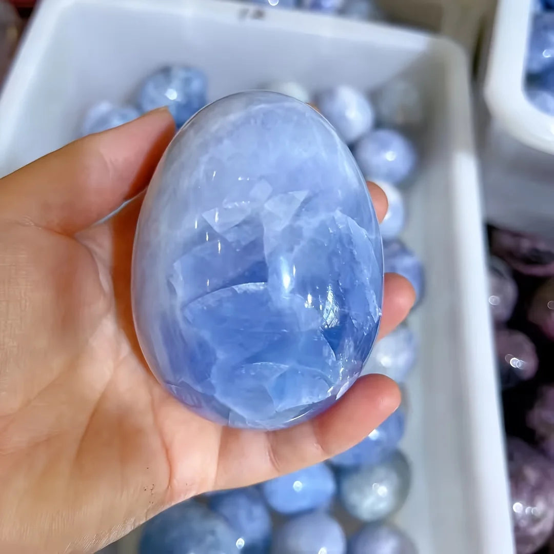 Celestite Healing Crystal Palm Stone For Stress Relief