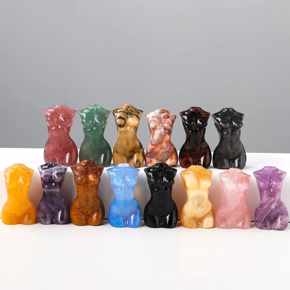 Natural Crystal Female Figurines with Healing Stones