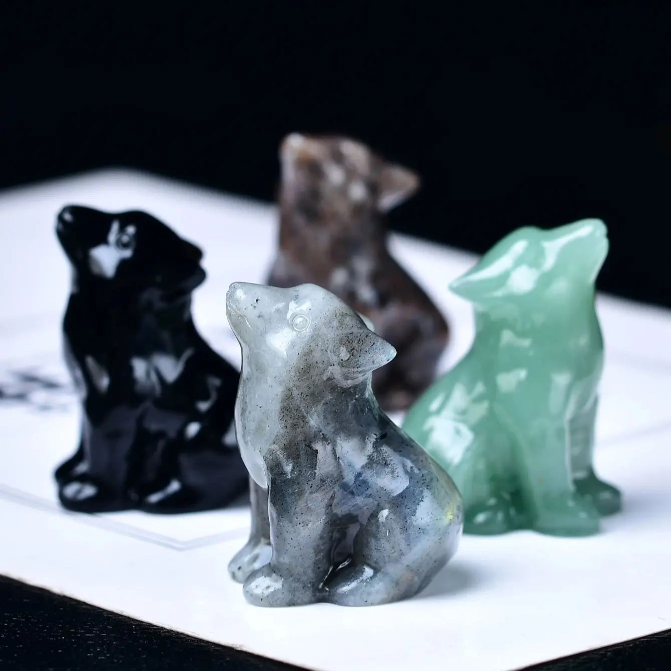 Healing Crystal Wolf Statues for Meditation and Protection
