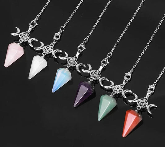 Triple Moon Pentacle Natural Healing Crystal Pendulums
