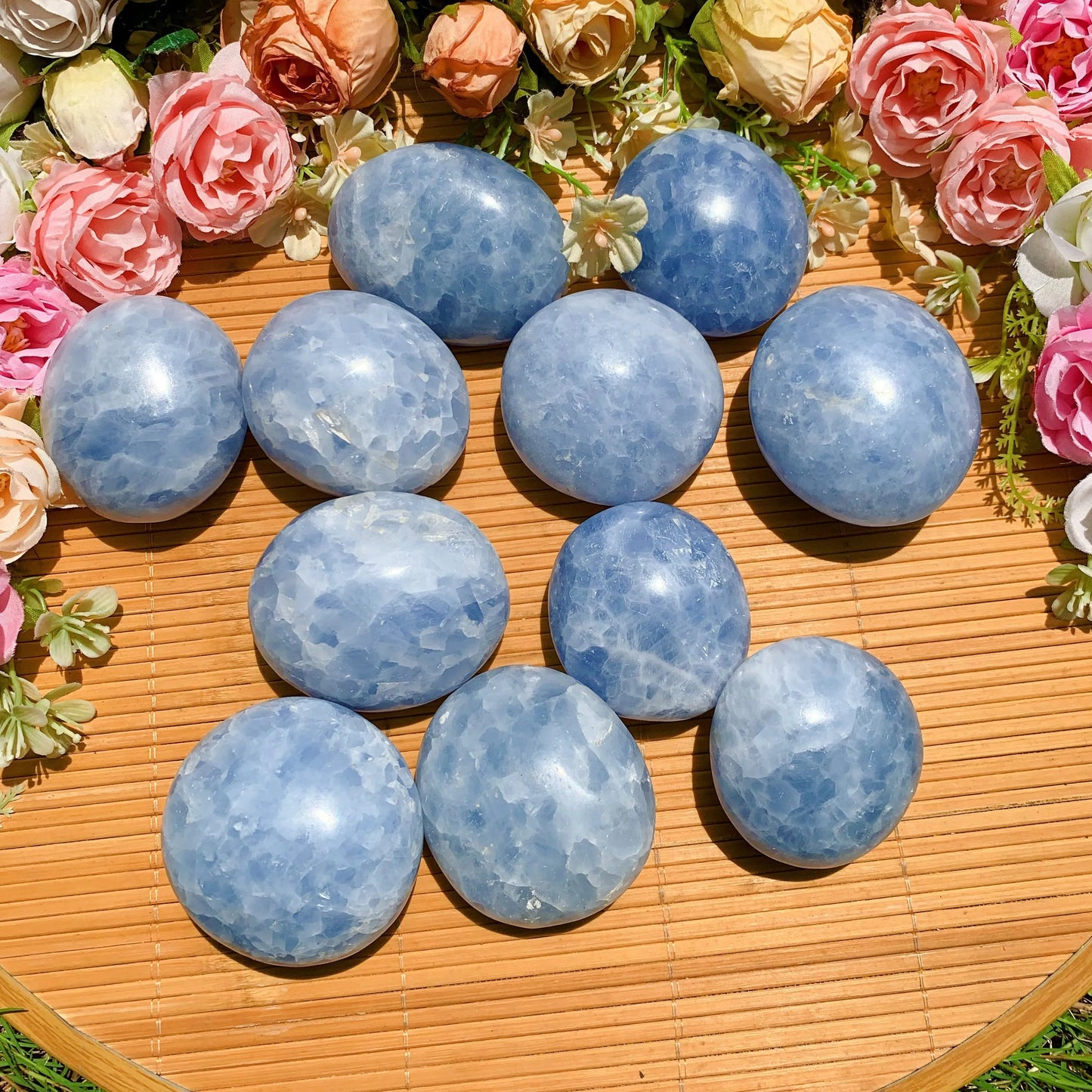 Celestite Healing Crystal Palm Stone For Stress Relief