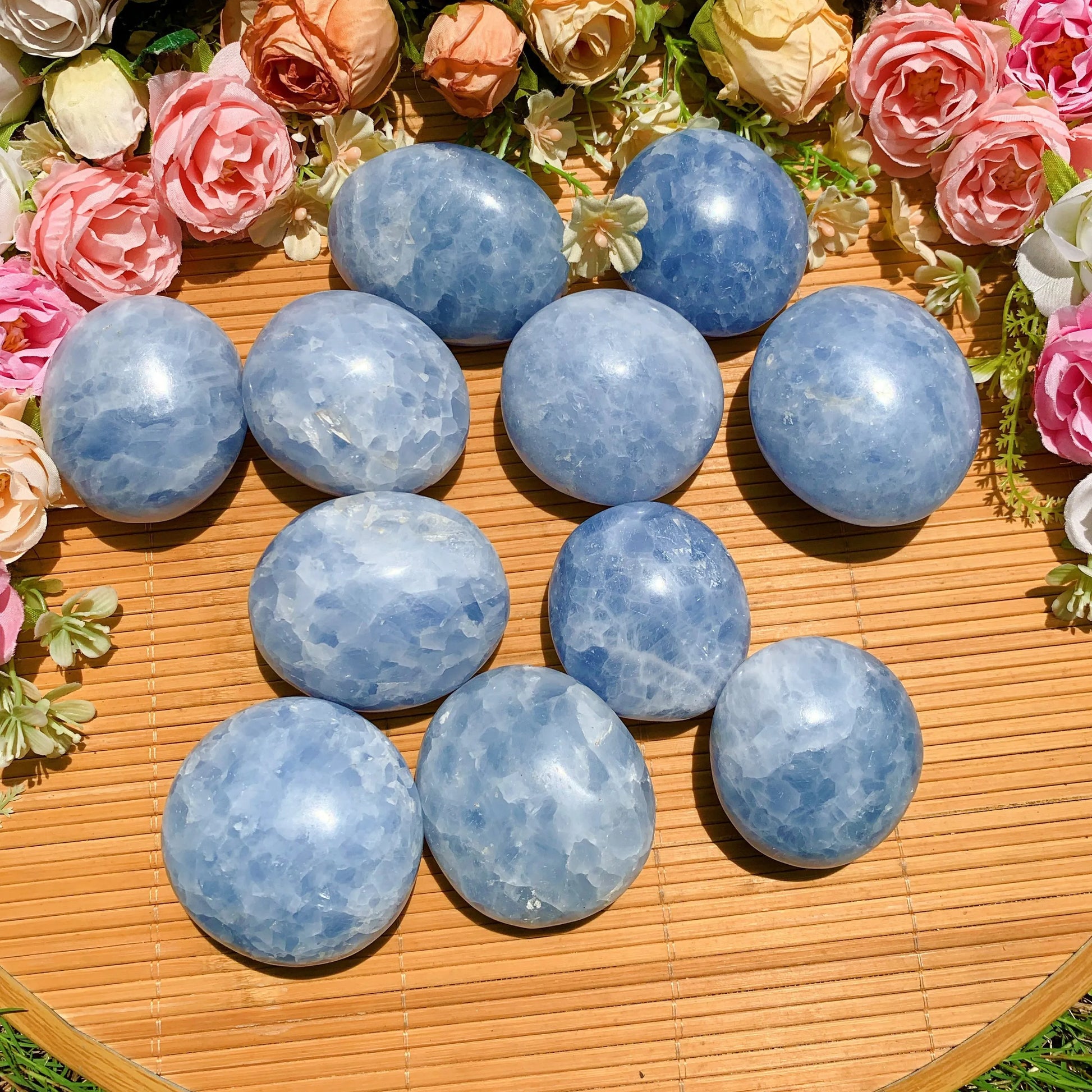 Celestite Healing Crystal Palm Stone For Stress Relief