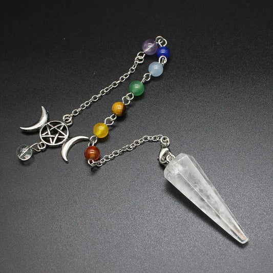 Crystal Triple Moon Pentacle Chakra Healing Pendulums