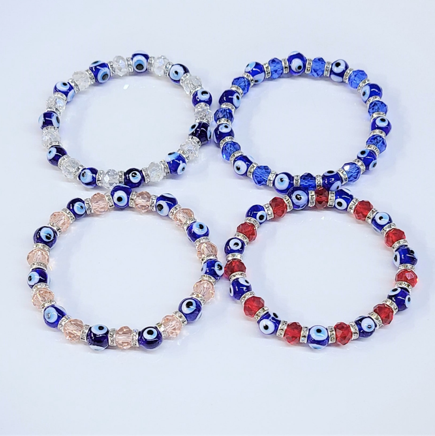 Evil Eye White Bead Stackable Bracelet