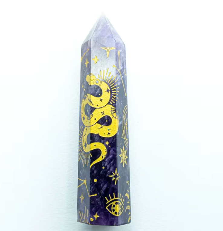 Obsidian Amethyst Crystal Tower Snake Sun Moon Star
