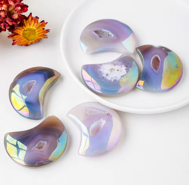 Healing Intuitive Rainbow Agate Druzy Moon Crystal