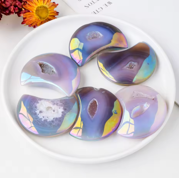 Healing Intuitive Rainbow Agate Druzy Moon Crystal