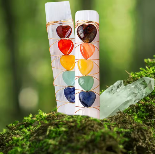 Premium Chakra Heart Selenite Crystal Wand for Healing