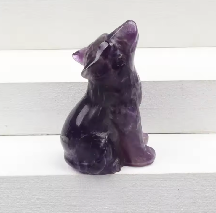 Healing Crystal Wolf Statues for Meditation and Protection