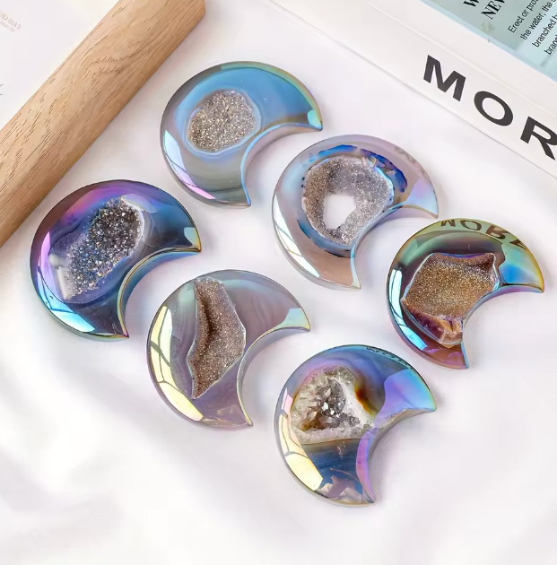 Healing Intuitive Rainbow Agate Druzy Moon Crystal