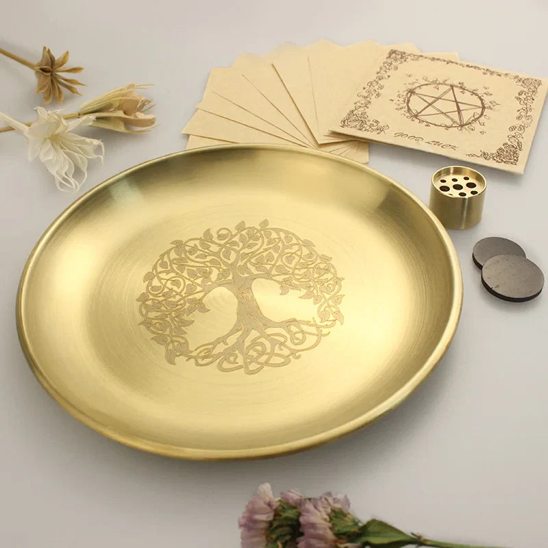 Gold Tree of Life Ritual Altar Plates for Smudging