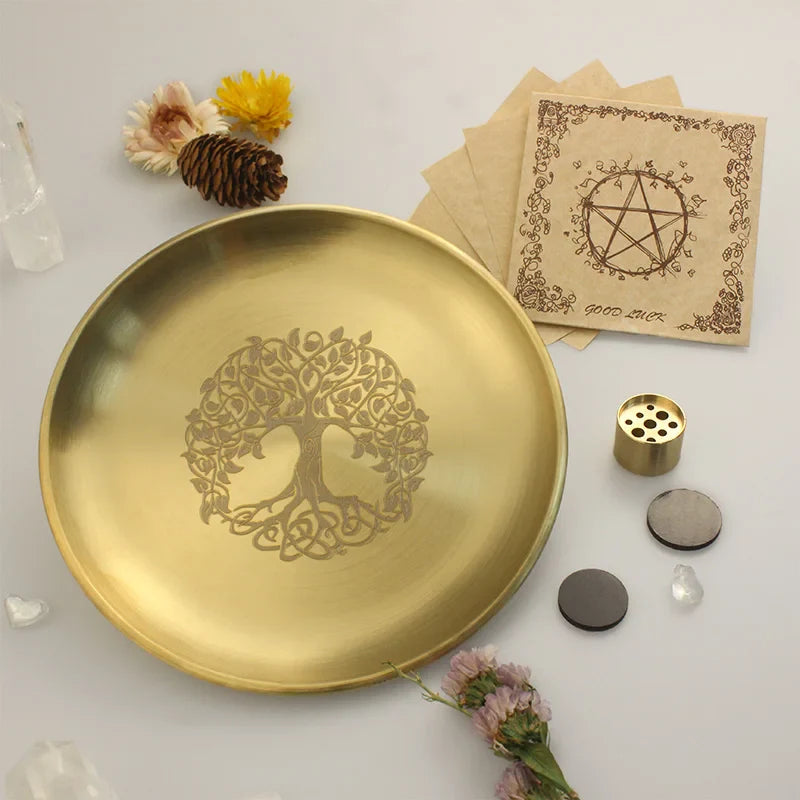 Gold Tree of Life Ritual Altar Plates for Smudging