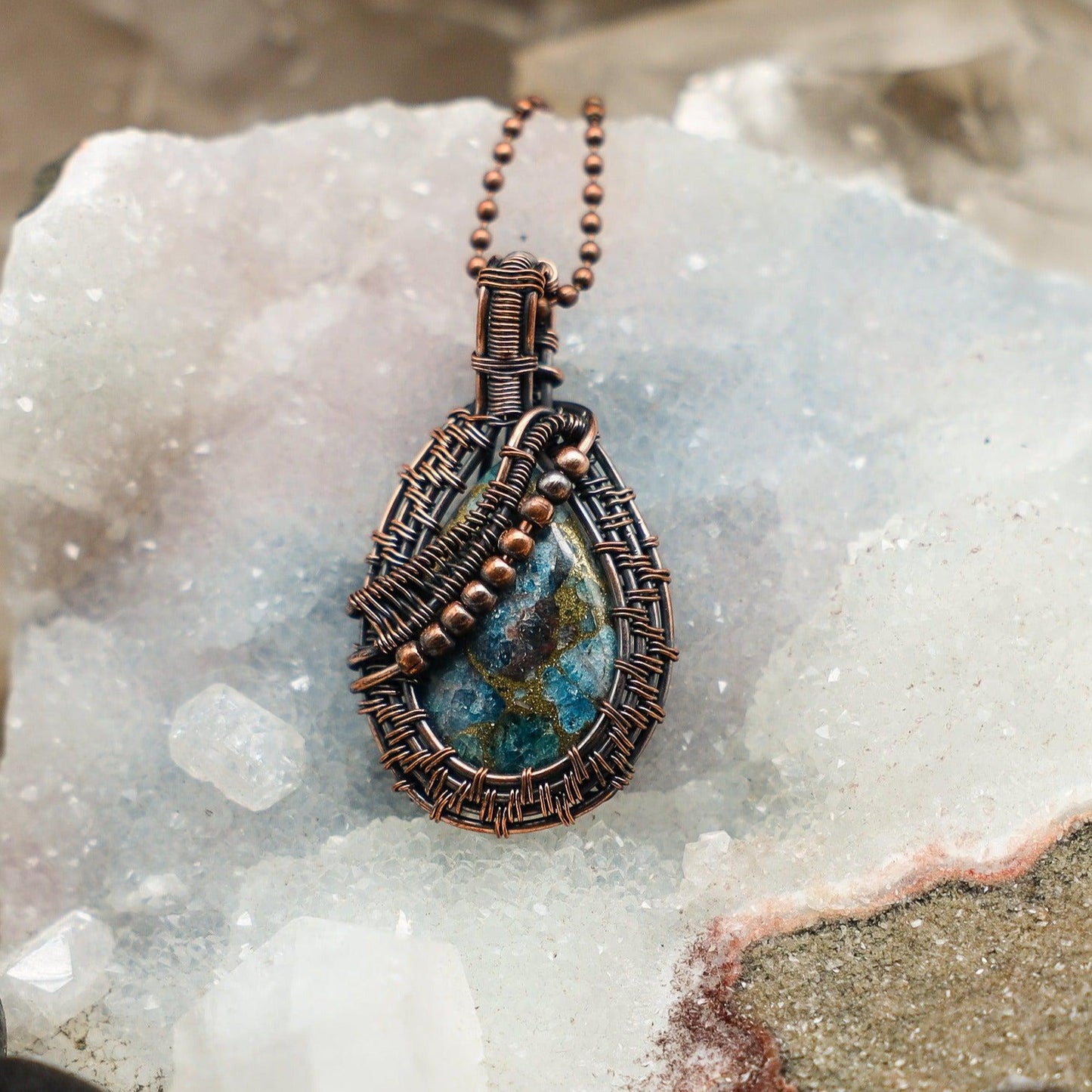 Sea Sediment Jasper Wire Wrap Crystal Pendant #1