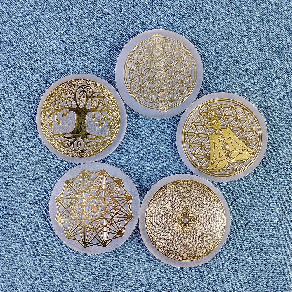 Selenite Crystal Spiritual Gold Symbol Plates For Healing