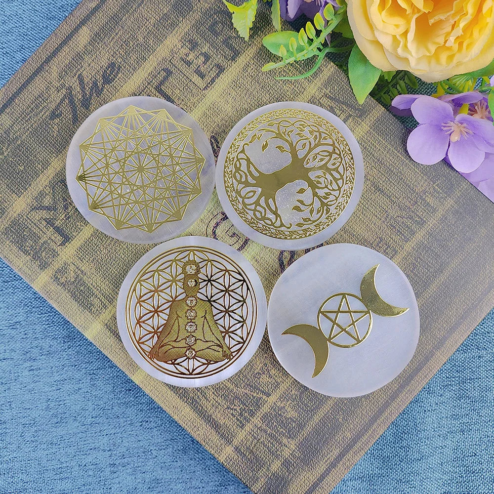 Selenite Crystal Spiritual Gold Symbol Plates For Healing