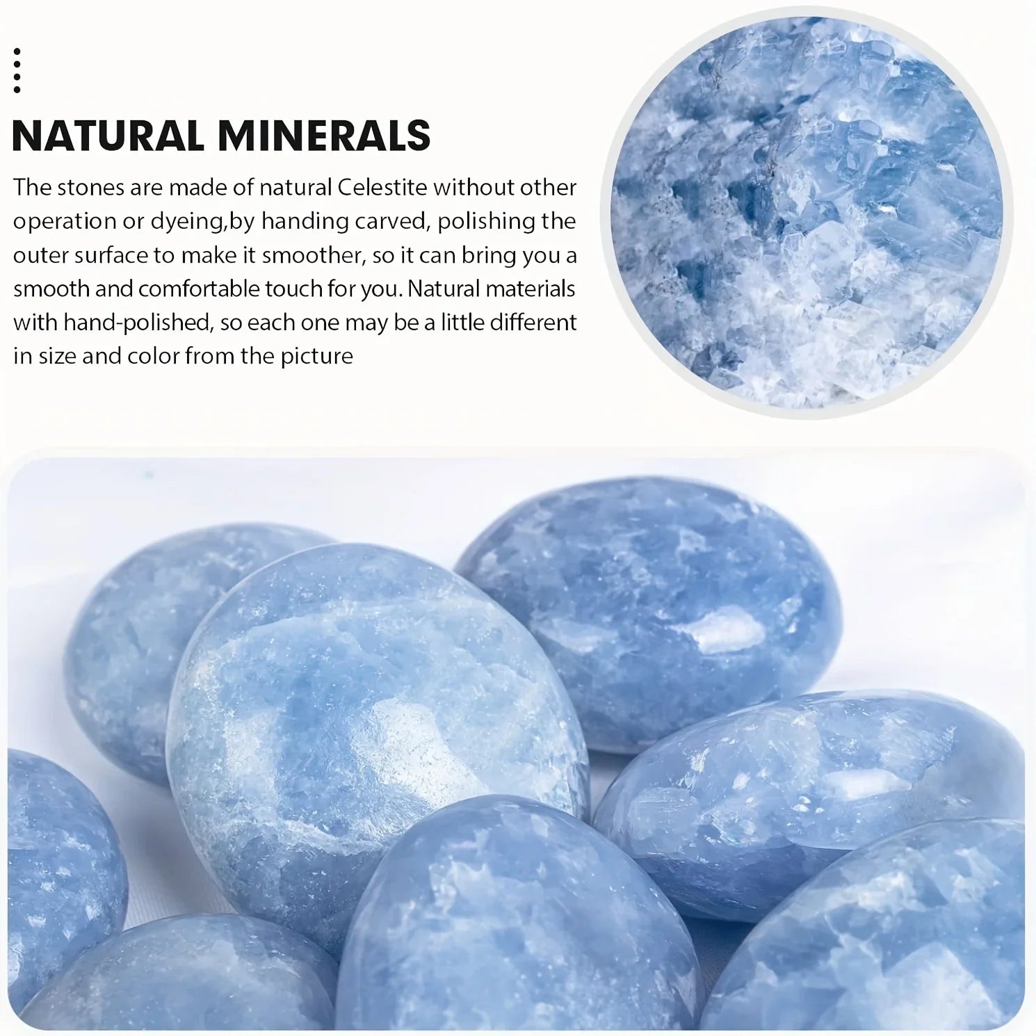 Celestite Healing Crystal Palm Stone For Stress Relief