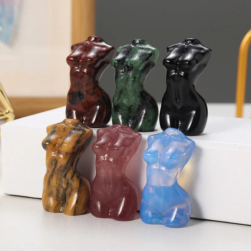 Natural Crystal Female Figurines with Healing Stones