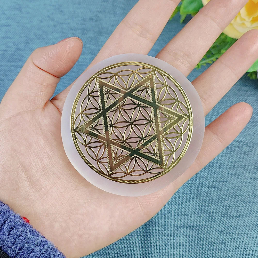 Selenite Crystal Spiritual Gold Symbol Plates For Healing