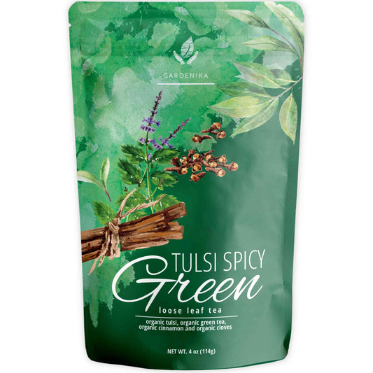 Organic Tulsi Green Tea With Cinnamon, Loose Leaf, 4 Oz