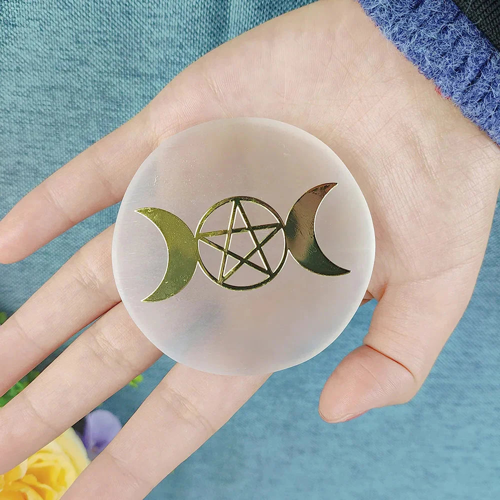 Selenite Crystal Spiritual Gold Symbol Plates For Healing