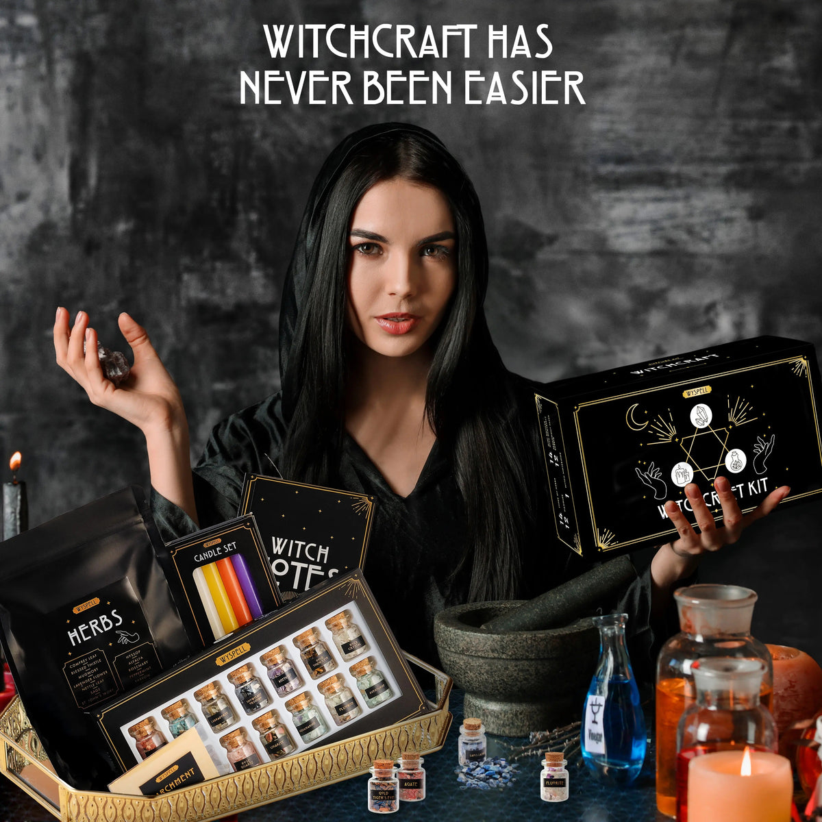 54 PCS Witchcraft Kit Healing Crystals Candles Herbs | Mystics Vibe – product showcase image