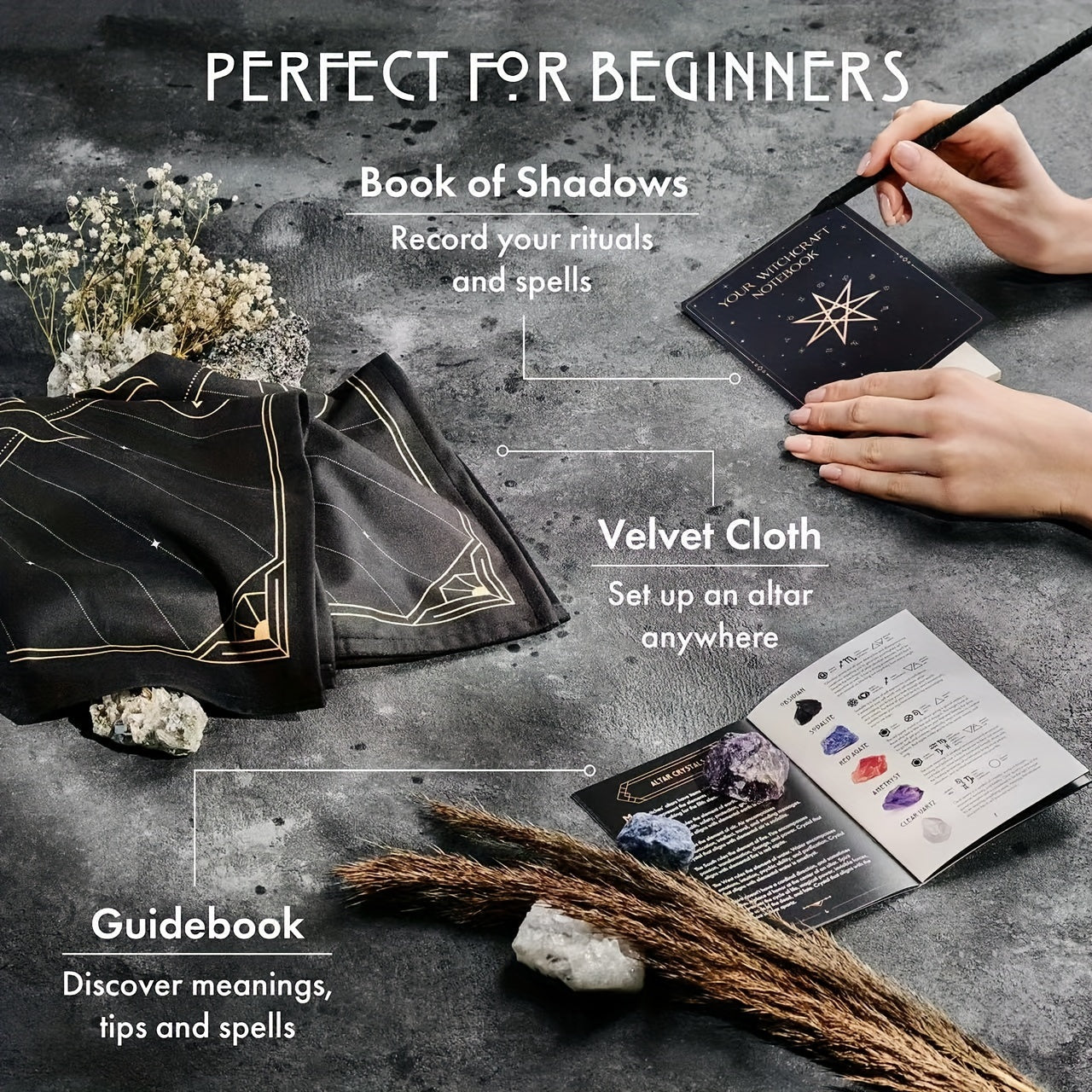 Witchcraft Altar Starter Kit with Healing Crystals and Herbs