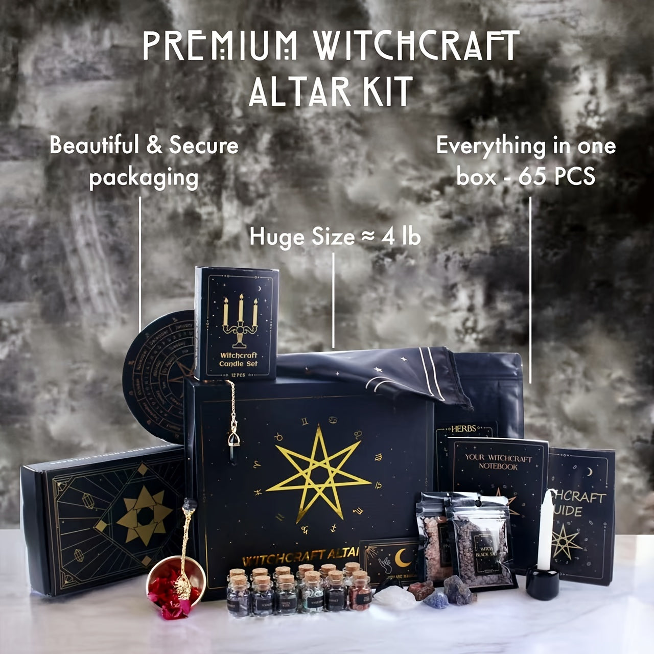 Witchcraft Altar Starter Kit with Healing Crystals and Herbs
