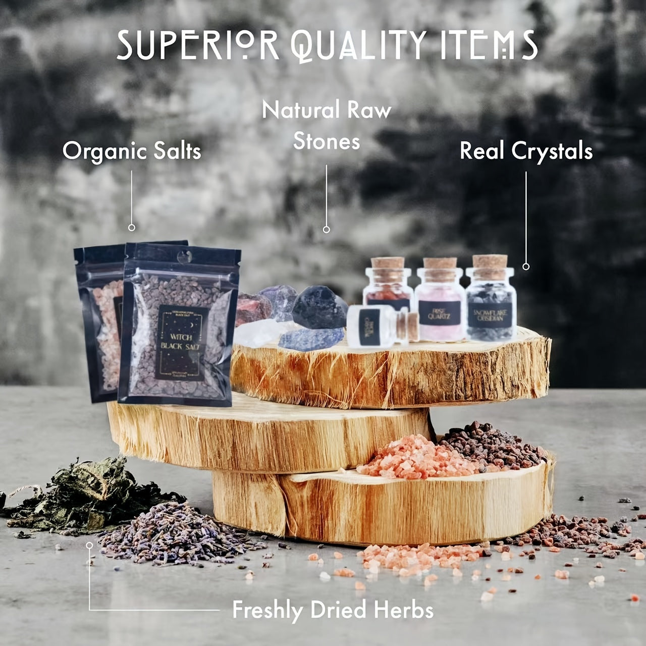 Witchcraft Altar Starter Kit with Healing Crystals and Herbs
