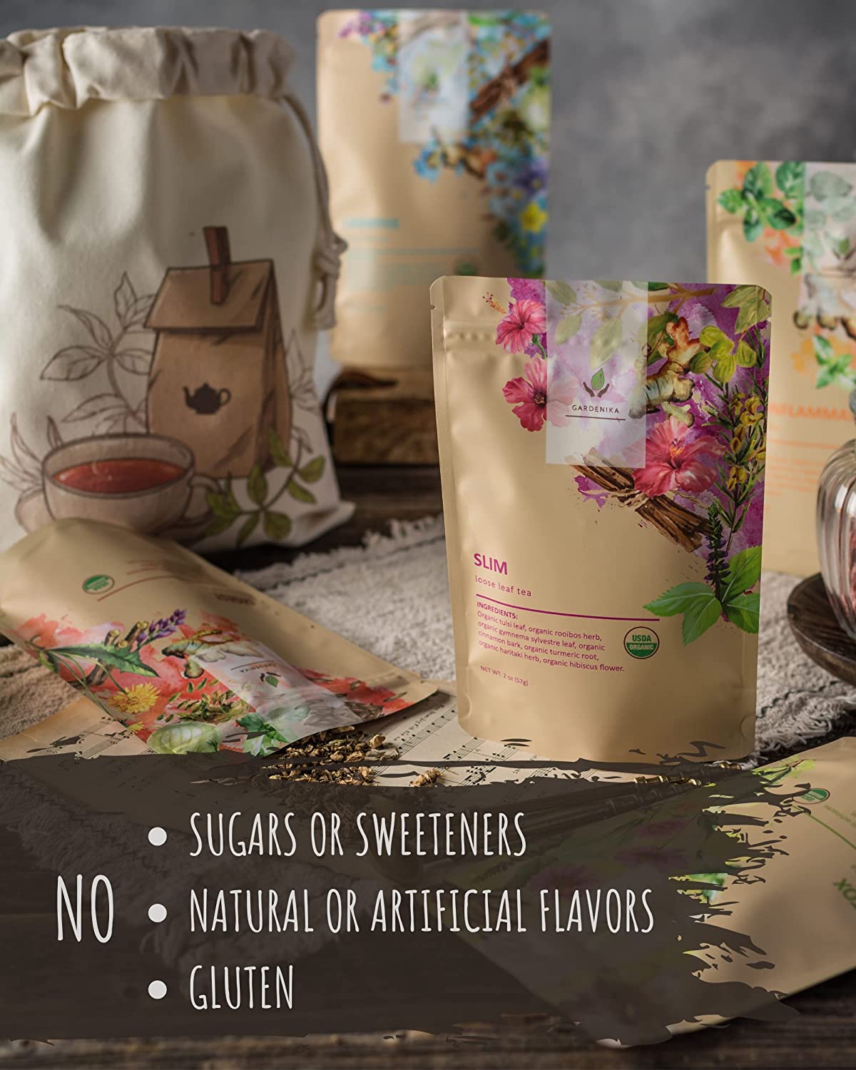 Organic Caffeine-Free Herbal Tea Sampler, 120+ Cups