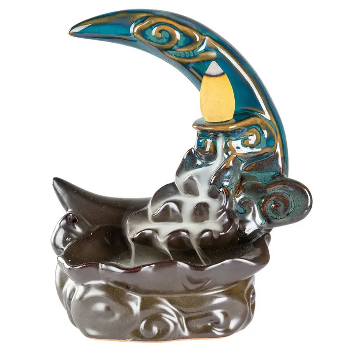 Mystical Moon With Waterfall Backflow Incense Burner - Black