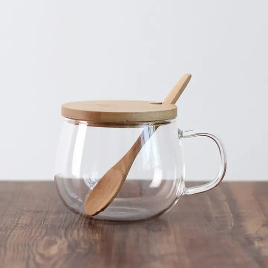 Borosilicate Glass Teacup With Bamboo Lid And Spoon, 11oz