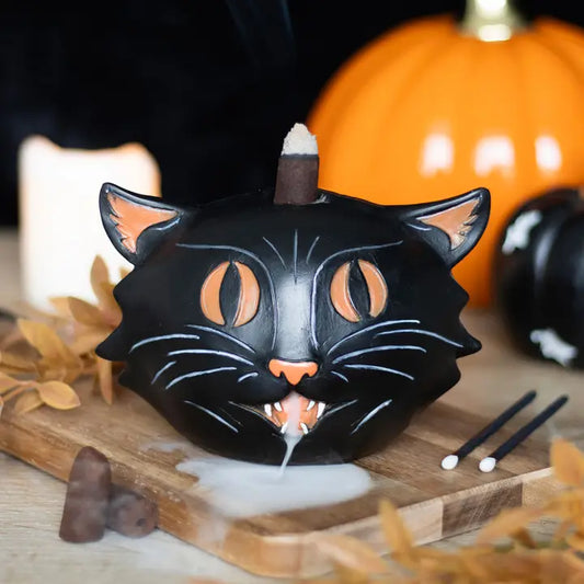 Black Cat Halloween Backflow Incense Burner | Mystics Vibe