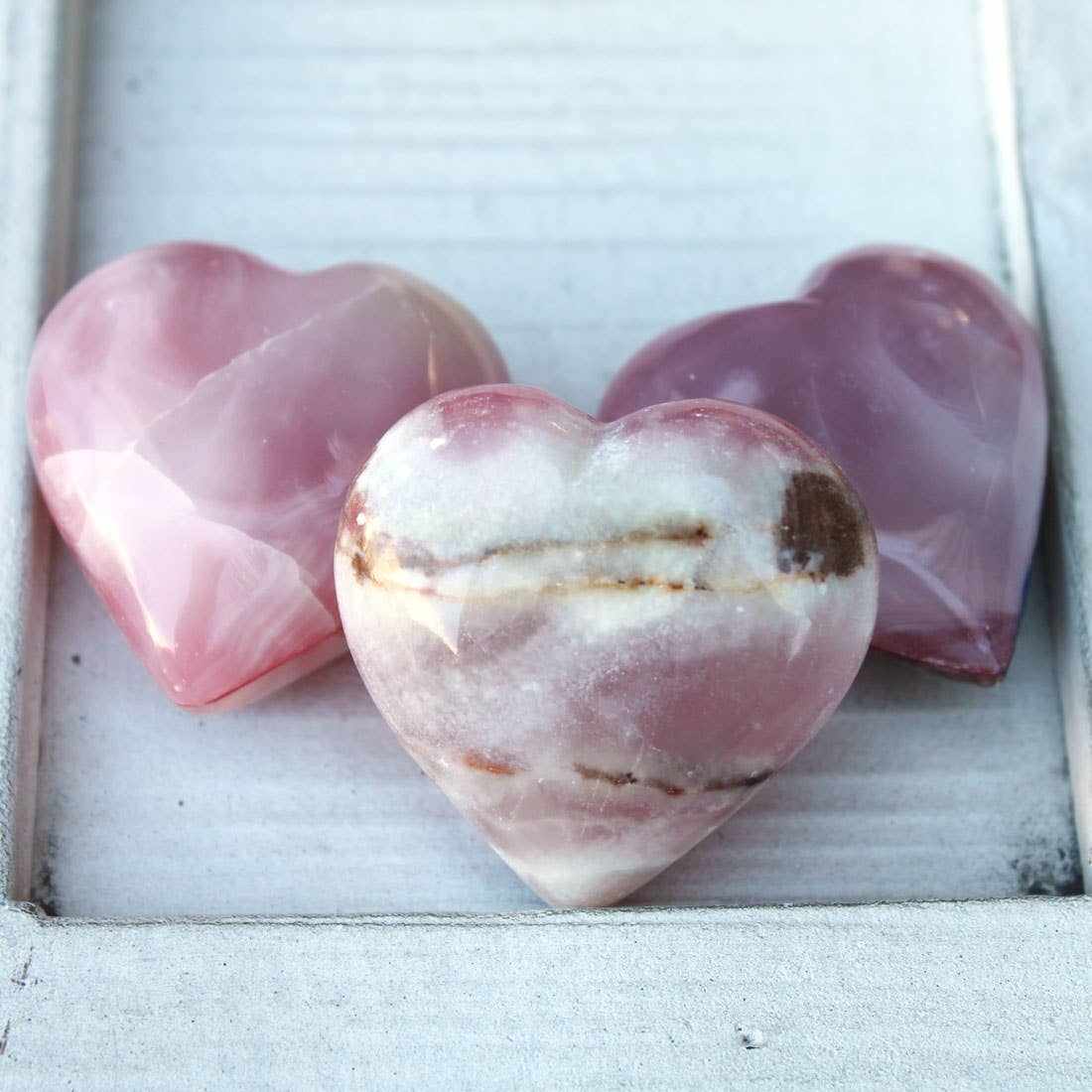 Polished Pink Onyx Heart Crystal for Love and Healing