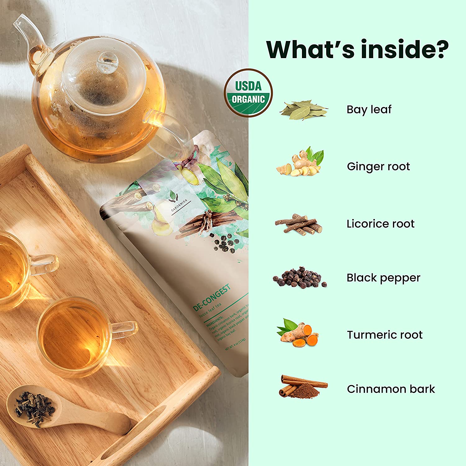 Natural Healing Decongest Organic Loose Leaf Tea, Caffeine-Free