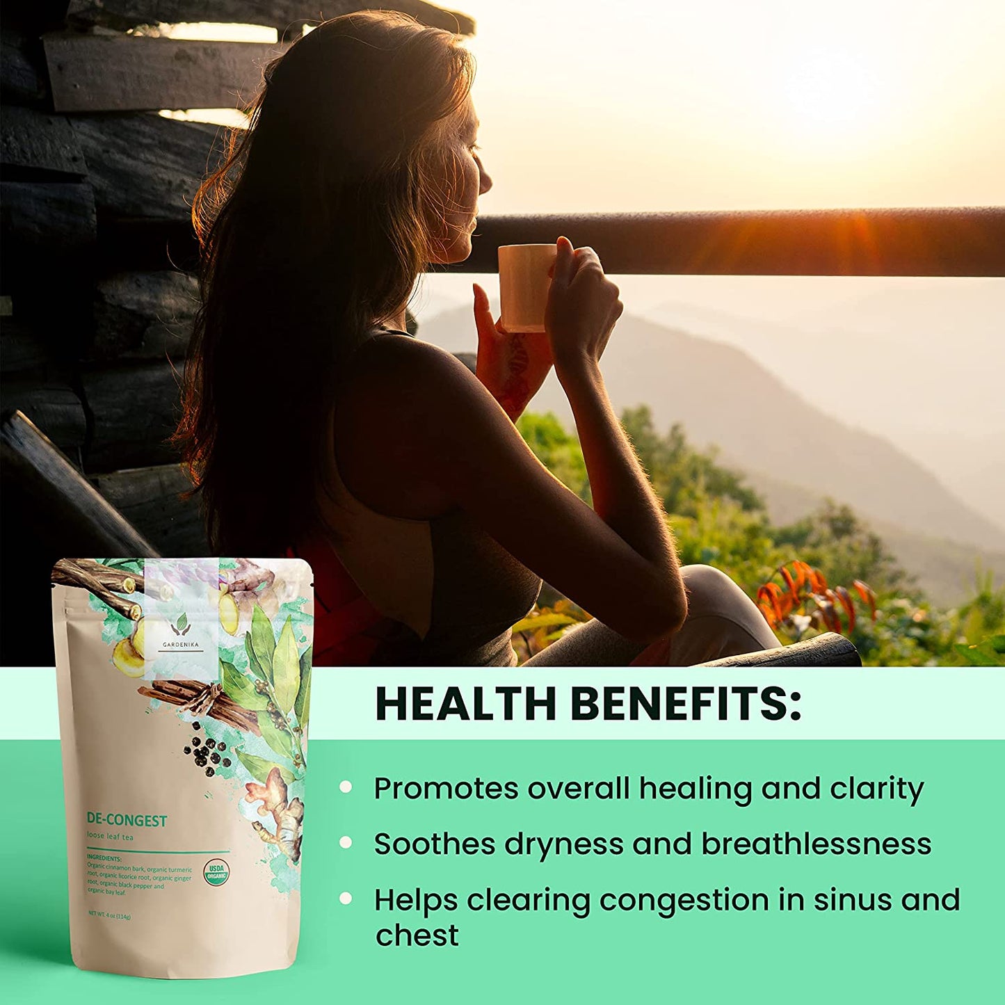 Natural Healing Decongest Organic Loose Leaf Tea, Caffeine-Free