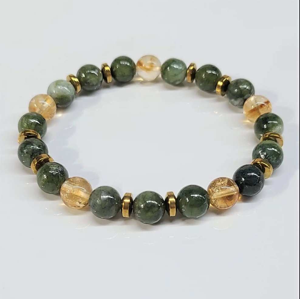 Jade & Citrine Round Bead Bracelet 8mm - Aligned Prosperity