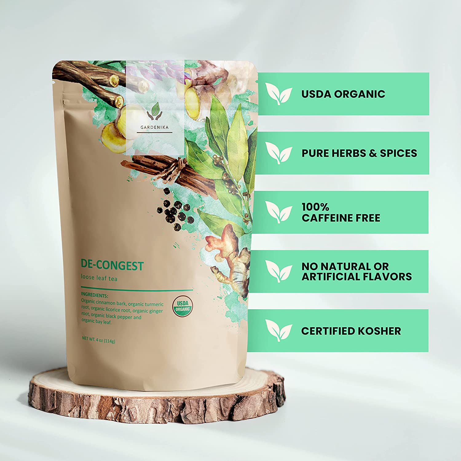 Natural Healing Decongest Organic Loose Leaf Tea, Caffeine-Free