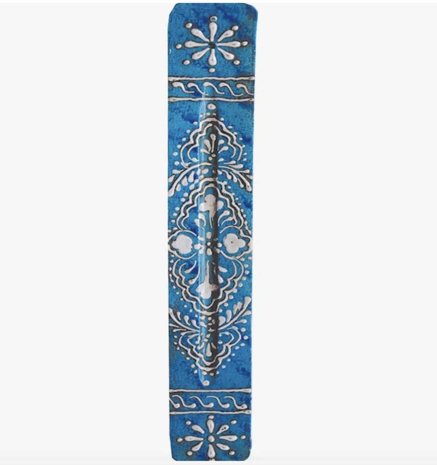 Mediterranean Blue Wooden Incense Ash Catcher 11 Inch