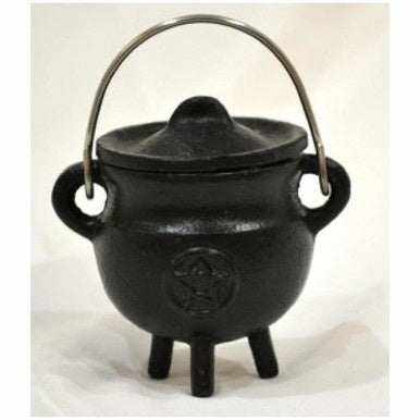 Mystical Pentacle Cast Iron Cauldron With Lid For Rituals