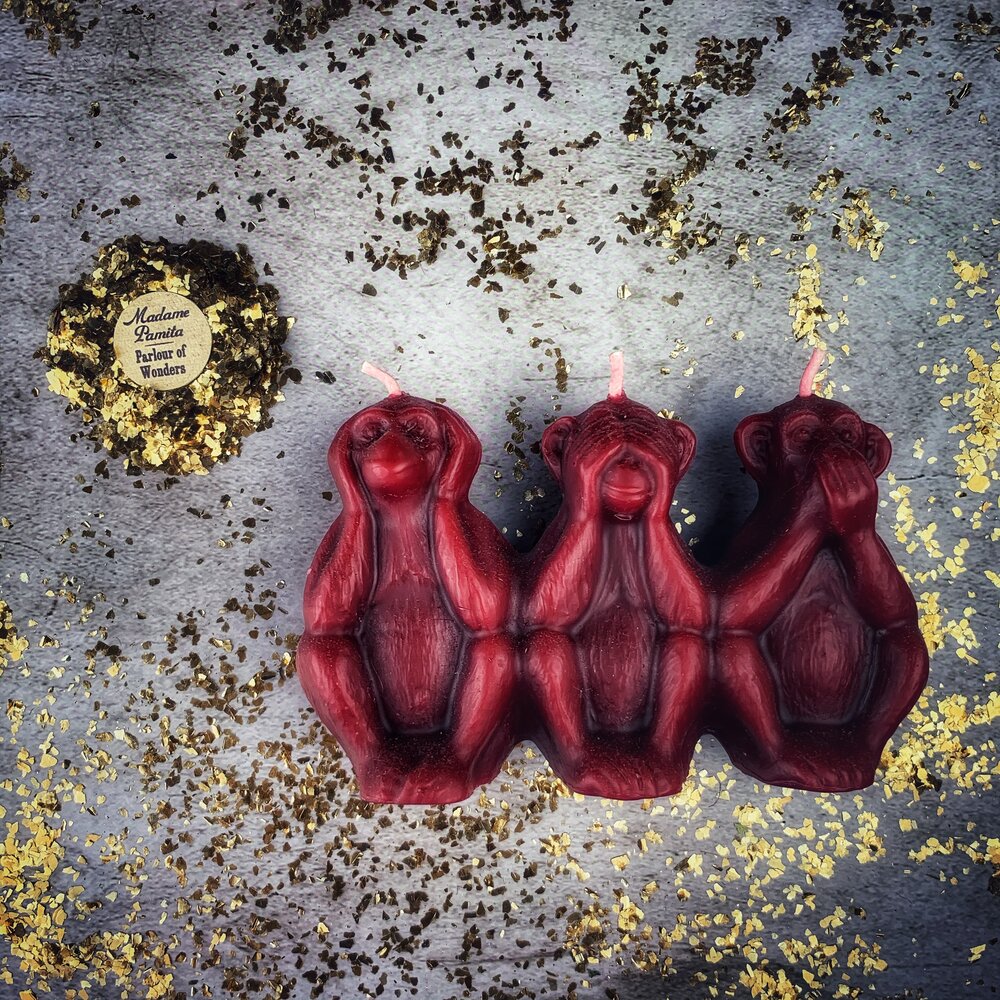 Beeswax Stop Jealous Gossip Three Monkeys Spell Candle
