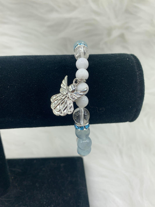 Rainbow MS, Aquamarine & Quartz Angel Bracelet