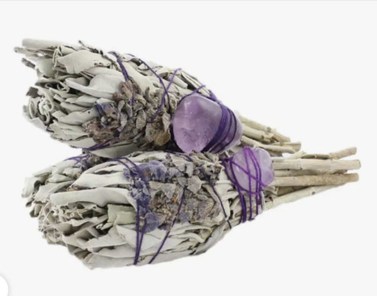 Healing Lavender Amethyst Crystal Sage Smudge Torch