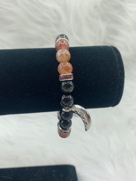 RB Obsidian & Strawberry Qtz Moon Bracelet