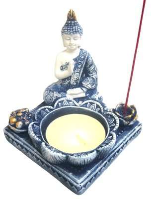 Mystical Sitting Buddha Tea Light And Incense Holder