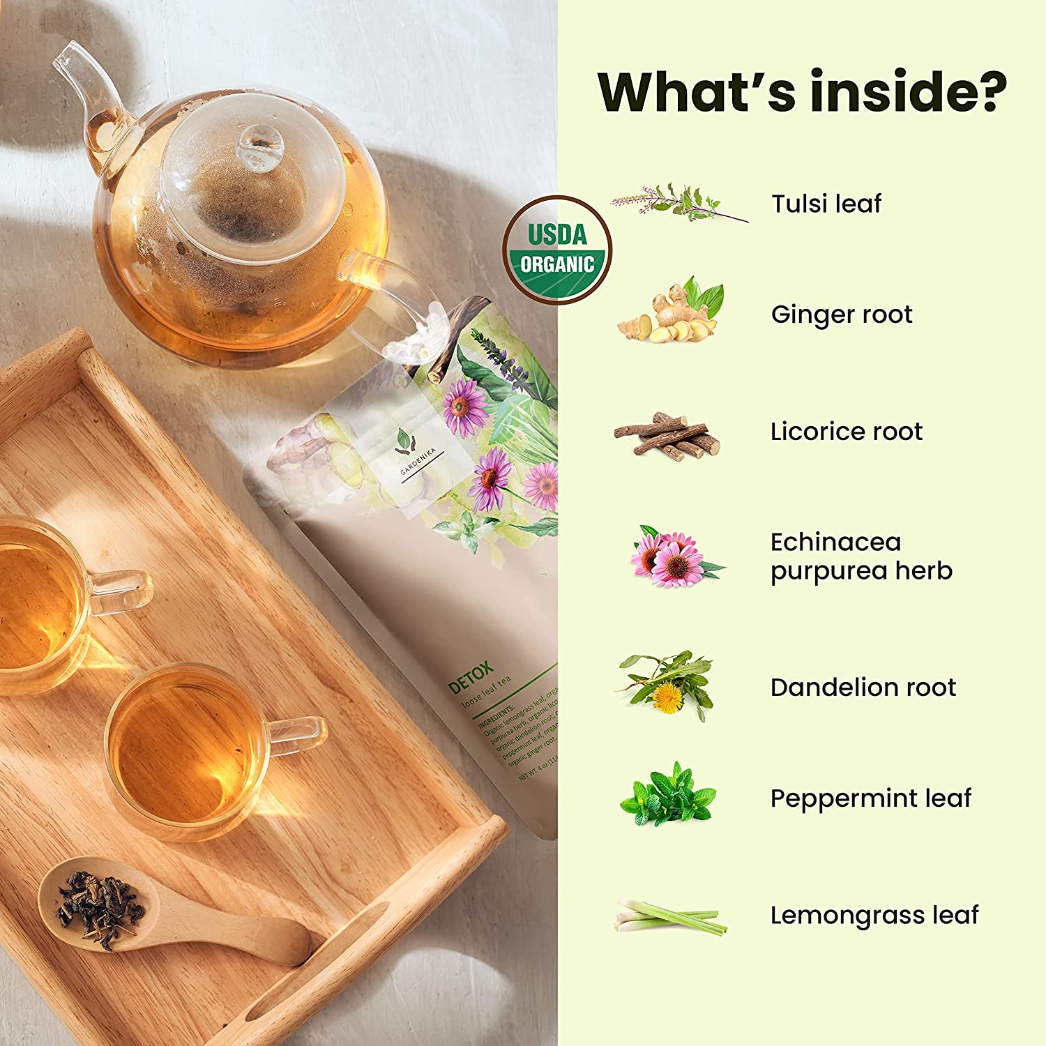 Detox Loose Leaf Herbal Tea, Organic, Kosher, Caffeine-Free