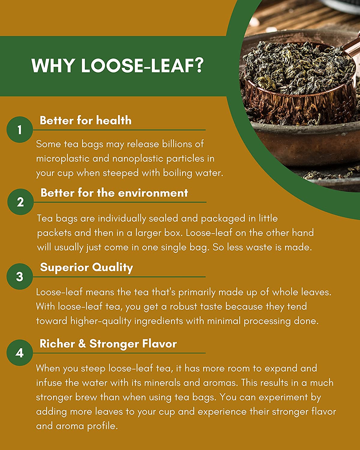 USDA Organic Oolong Green Tea Loose Leaf, 55+ Cups